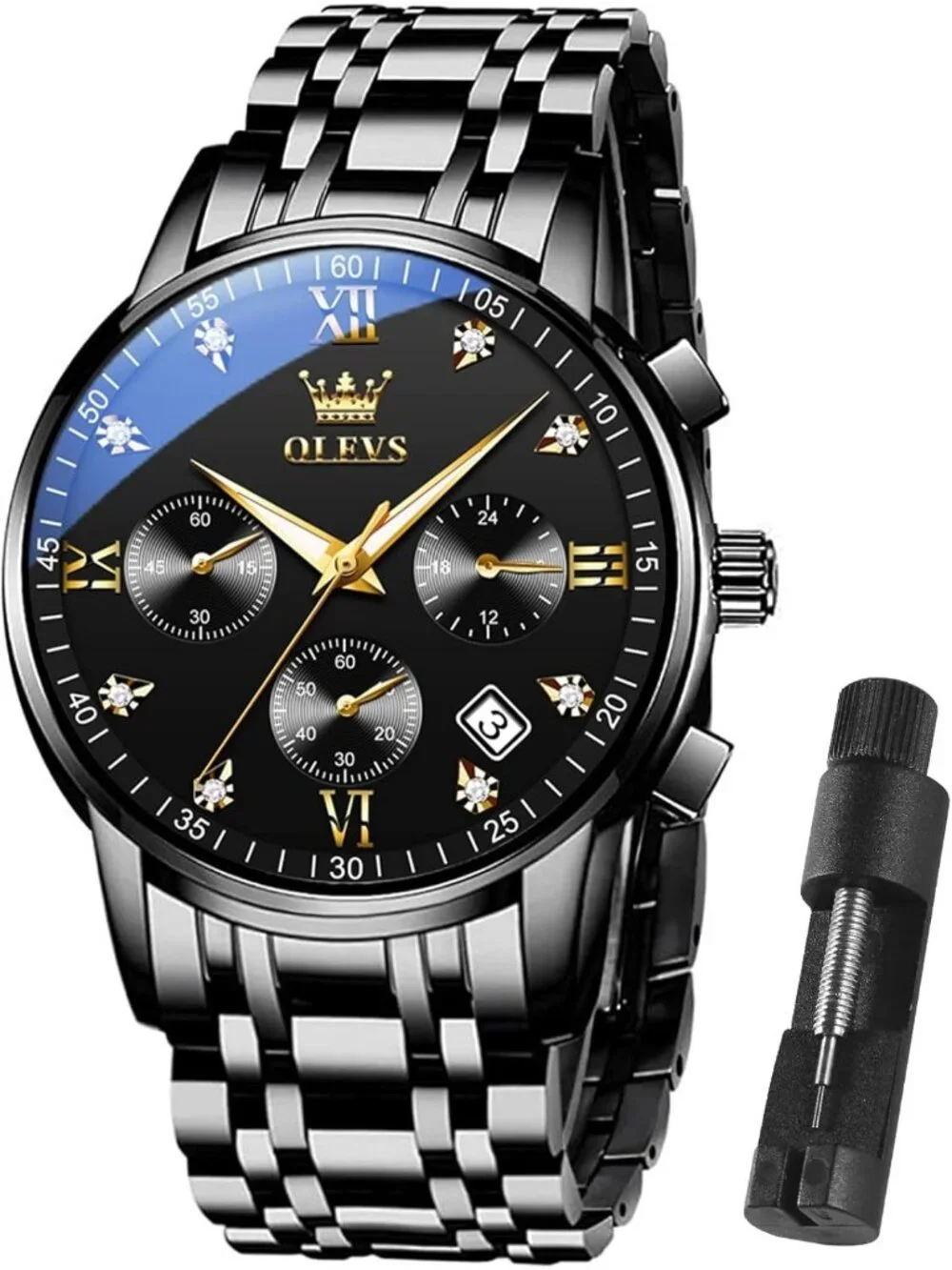 Olevs Men's All Black Multifunction Waterproof Luminous Chronograph Wrist Watch